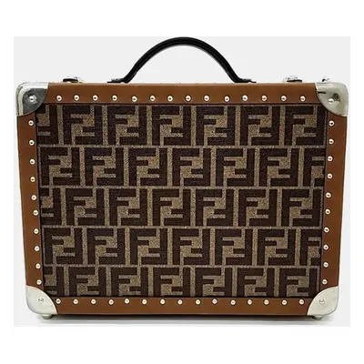 Fendi Brown Leather Ff Monogram Small Suitcase