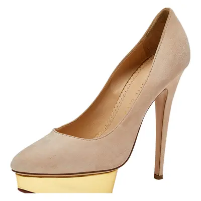 Charlotte Olympia Beige Suede Dolly Pumps Size 38.5