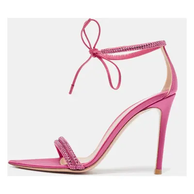 Gianvito Rossi Pink Satin Embellished Montecarlo Sandals Size