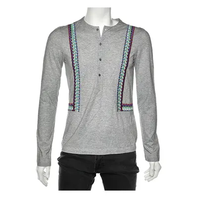 Just Cavalli Grey Cotton Embroidered Detailed Long Sleeve T-Shirt