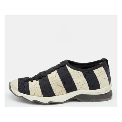 Fendi Black/Off-White Striped Fabric Slip On Sneakers 38.5