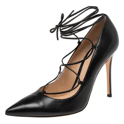 Gianvito Rossi Black Leather Femi Lace-Up Pumps Size