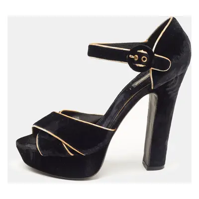 Dolce & Gabbana Black Velvet Criss Cross Platform Ankle Strap Sandals Size