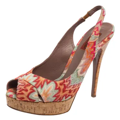 Missoni Multicolor Weave Fabric Peep-Toe Platform Slingback Sandals Size