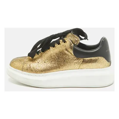 Alexander McQueen Gold/Black Leather Larry Lace Up Sneakers Size 37.5