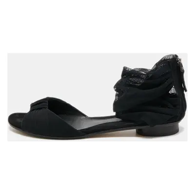 Fendi Black Fabric and Suede Bow Open Toe Flat Sandals Size