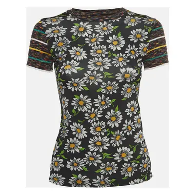 M Missoni Collection Black Floral Print Knit Short Sleeve T-Shirt