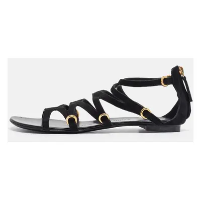 Giuseppe Zanotti Black Suede Strappy Flat Sandals Size