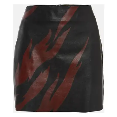 Saint Laurent Paris Black Flame Print Leather Mini Skirt