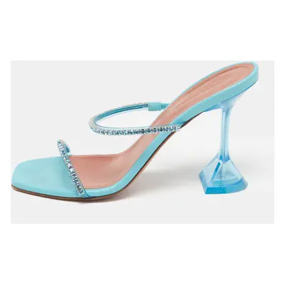 Amina Muaddi Blue Crystal Embellished PVC Gilda Sandals Size