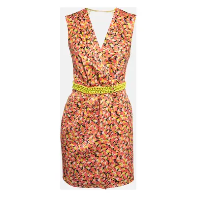 Elisabetta Franchi Multicolor Crepe Detailed Waist Wrap Mini Dress