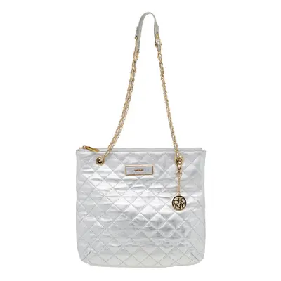 DKNY Silver Quilted Leather Shoulder Bag