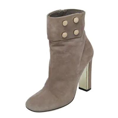 Gucci Grey Suede Vernice Block Heel Ankle Booties Size 36.5