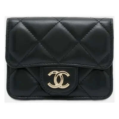 Chanel Black Lambskin Matelasse Coco Mark Chain Pouch Belt Bag