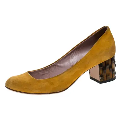 Gucci Yellow Suede Dahlia Bamboo Heel Pumps Size 36.5