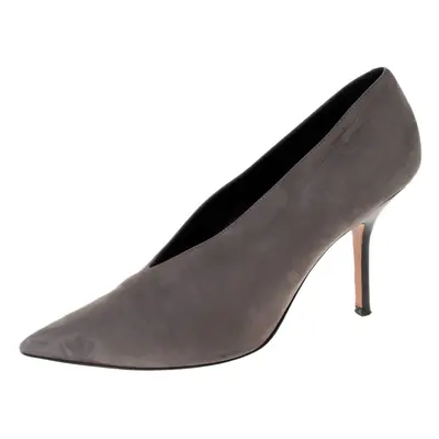 Celine Grey Nubuck Leather V Neck Pointed Toe Pumps Size 38.5