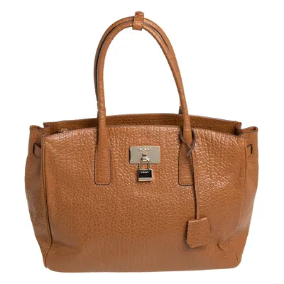 DKNY Caramel Brown Pebbled Leather Padlock Tote