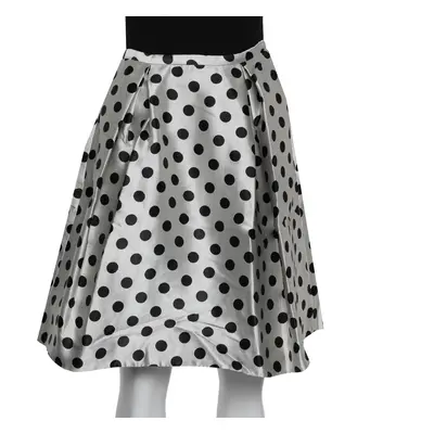 CH Carolina Herrera Monochrome Polka Dot Satin Box Pleated Short Skirt