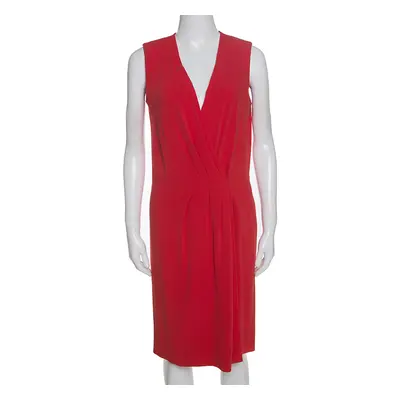 Joseph Red Crepe Pleat Detail Stellina Wrap Dress