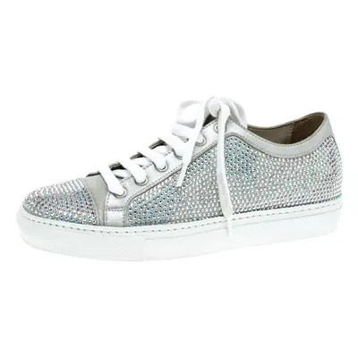 Le Silla Grey Crystal Embellished Suede Lace Up Sneakers Size