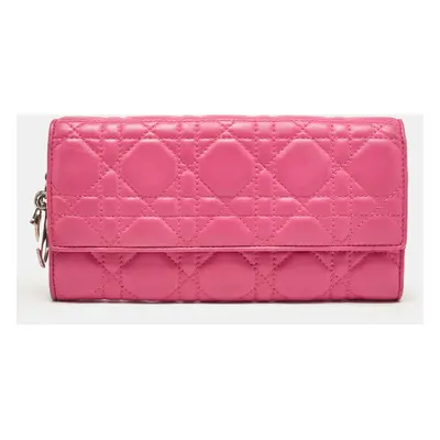 Dior Pink Cannage Leather Lady Dior Wallet on Chain