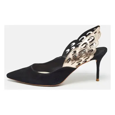 Sophia Webster Black/Metallic Bronze Suede And Leather Angelo Slingback Pumps Size