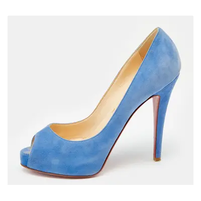 Christian Louboutin Blue Suede New Very Prive Peep Toe Pumps Size 36.5