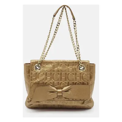 Carolina Herrera Gold Monogram Leather Audrey Shoulder Bag