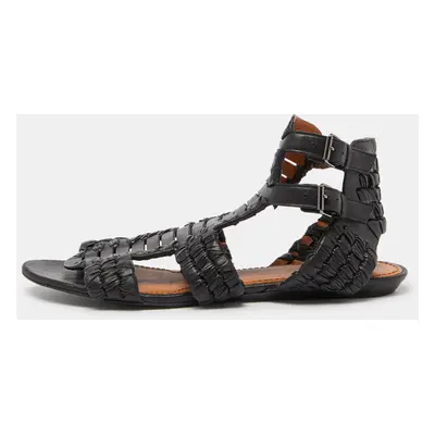 Givenchy Black Woven Leather Gladiator Flat Sandals Size