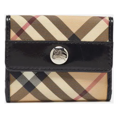 Burberry Beige/Black Nova Check PVC and Patent Leather Compact Wallet