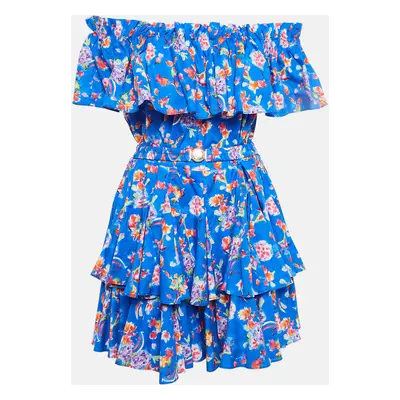 Caroline Constas Blue Printed Cotton Blend Ruffled Mini Dress