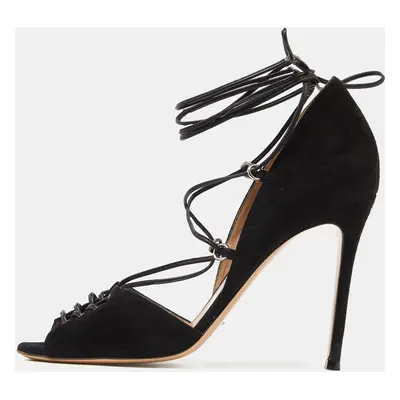 Gianvito Rossi Black Suede Ankle Tie Sandals Size