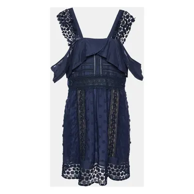 Self-Portrait Navy Blue Lace Paneled Bluebell Midi Dress