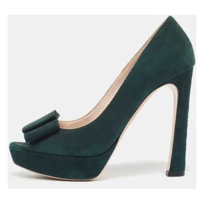 Miu Miu Green Suede Peep Toe Pumps Size 37.5