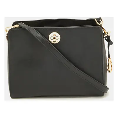 Michael Korse Black Leather Turnlock Crossbody Bag