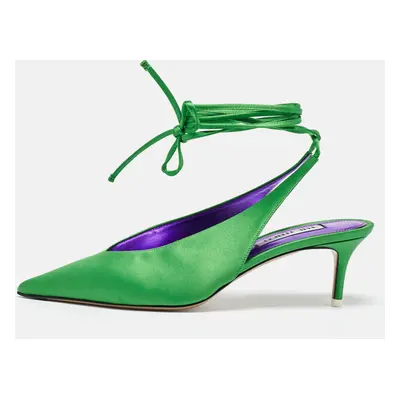 The Attico Green Satin Venus Ankle Wrap Pumps Size