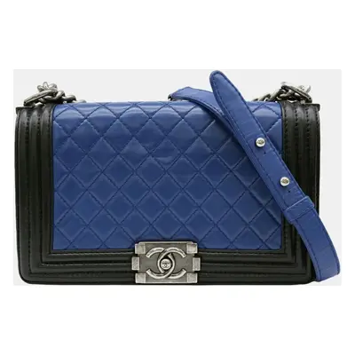 Chanel Black/Blue Leather Medium Boy Shoulder Bag