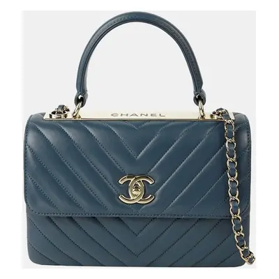 Chanel Blue Chevron Leather Trendy CC Shoulder Bag