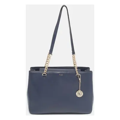 DKNY Navy Blue Leather Charm Chain Tote