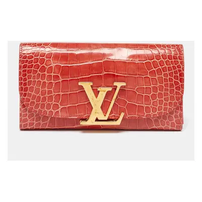 Louis Vuitton Orange Alligator Leather Vivienne LV Long Wallet