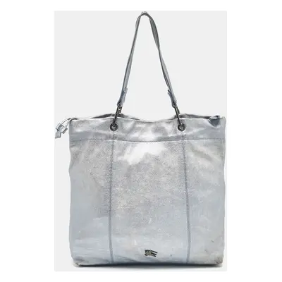 Burberry Metallic Blue Leather Elmgate Tote