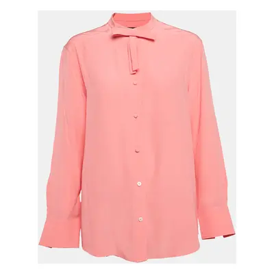 Louis Vuitton Pink Silk Button Front Bow Detail Shirt