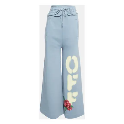 Off-White Blue Cotton Wide Leg Sweatpants