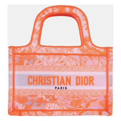 Dior Neon Orange Canvas Mini Book Tote Bag