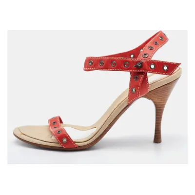 Bottega Veneta Red Eyelets Leather Ankle Strap Sandals Size 35.5