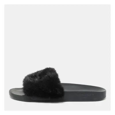 Givenchy Black Mink Fur Flat Slides Size