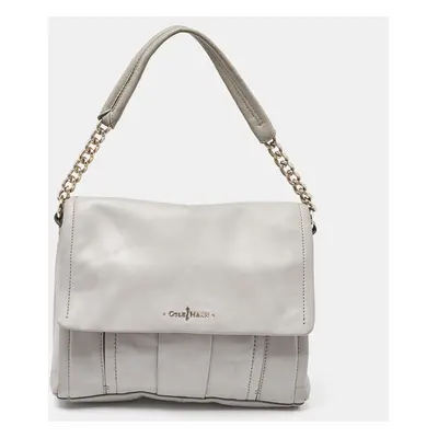 Cole Haan Grey Pleated Leather Flap Chain Bag