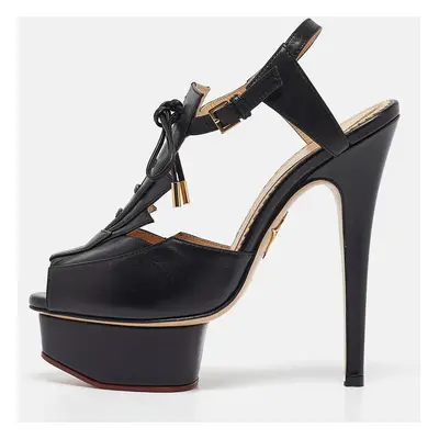 Charlotte Olympia Black Leather Ankle Strap Sandals Size