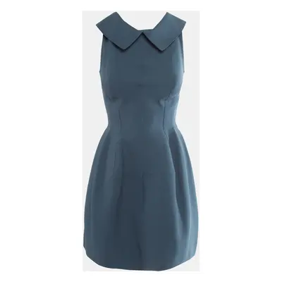 Alaia Blue Textured Cotton Collar Detail Mini Skater Dress