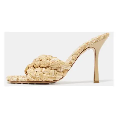 Bottega Veneta Beige Raffia Lido Slide Sandals Size